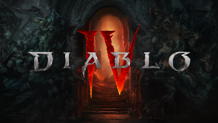 Diablo IV logo with hellish background