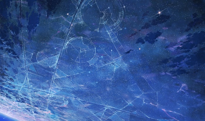 Abstract blue starry sky with geometric patterns