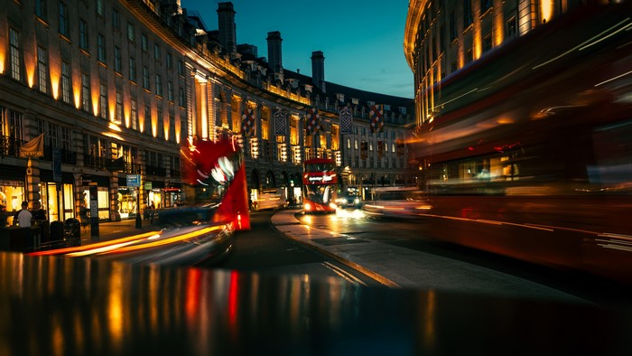 Regent Street London at Dusk with Double-Decker Buses