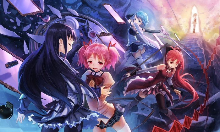 Mahou Shoujo Madoka Magica: Homura, Madoka, Sayaka, and Mami