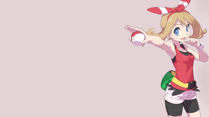 May from Pokémon holding a Poké Ball