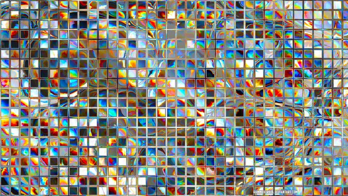 Abstract mosaic of colorful, distorted squares