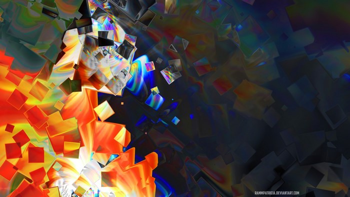 Abstract 3D Cubes with Iridescent Reflections