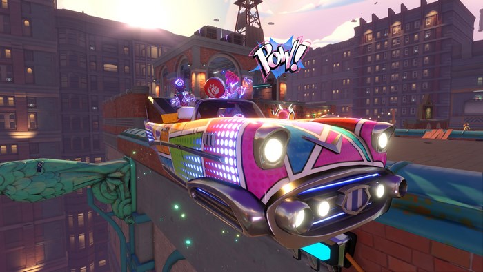 Knockout City 4K car with POW! comic bubble