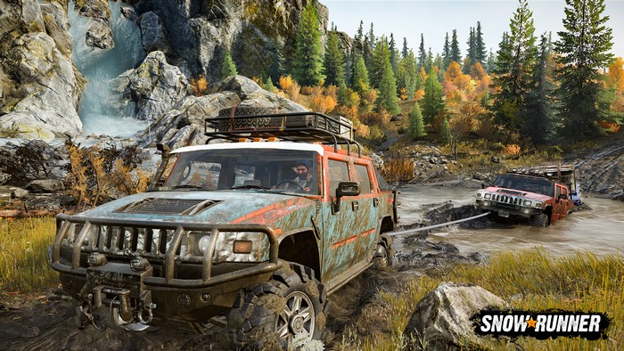 SnowRunner: Two Hummer H1s in a Muddy Forest