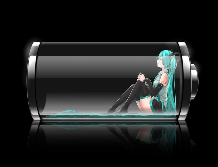 Hatsune Miku inside a battery