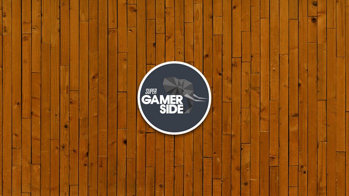 Super Gamer Side logo with elephant on wood background