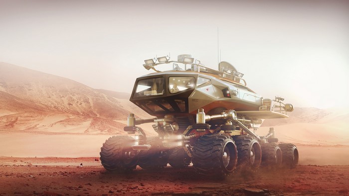 Futuristic rover on a desolate planet