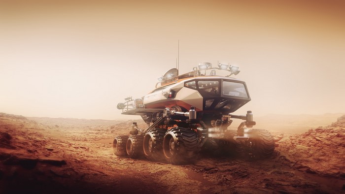 Mars rover on a desolate planet surface