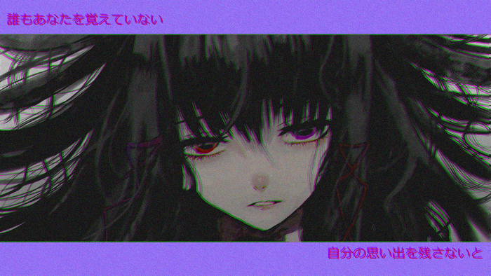 Anime girl with black hair and heterochromia