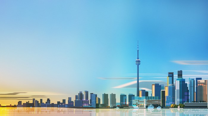 Toronto cityscape illustration with CN Tower