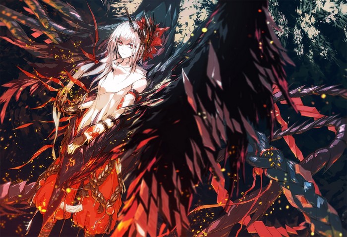 Anime girl with black and red wings