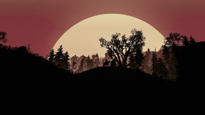 Geralt from The Witcher 3: Wild Hunt at sunset