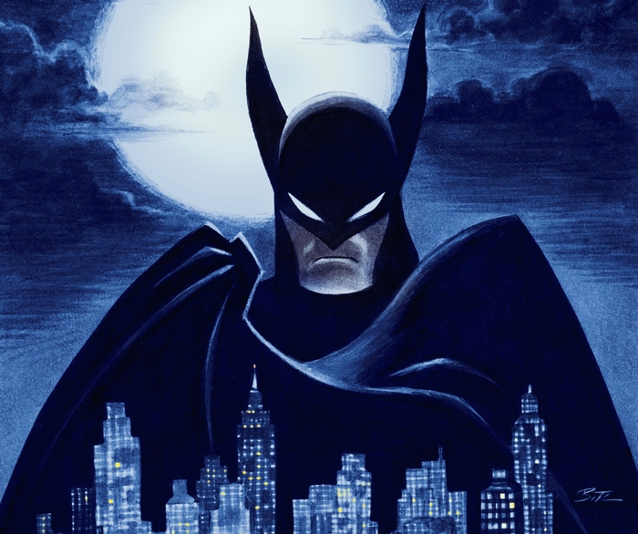 Batman Over Gotham City Under the Moon