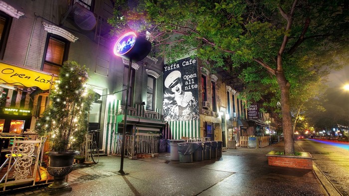 Yaffa Cafe street view at night
