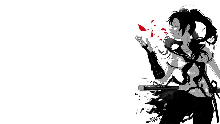 Anime girl with katana and red petals