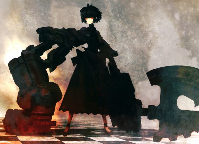 Strength from Black Rock Shooter with large mechanical weapons