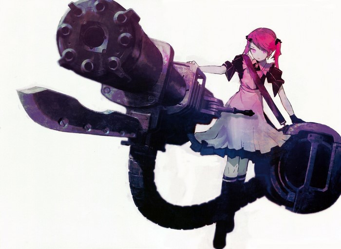 Maid girl with pink hair and minigun