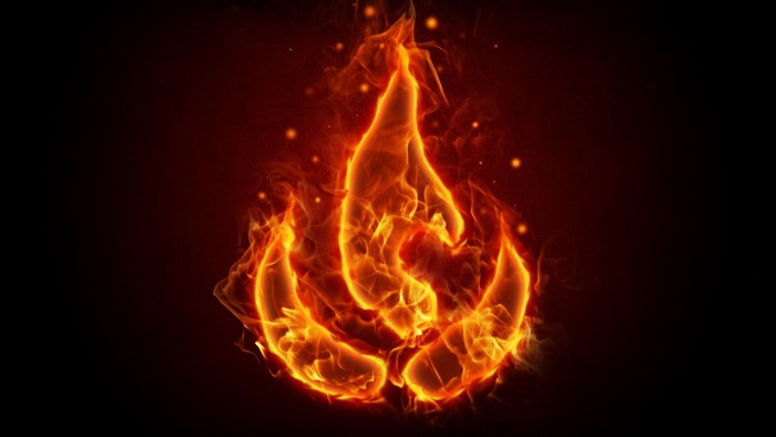 Abstract fire symbol on black background