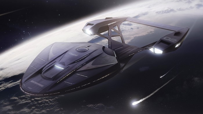 Star Trek Enterprise NX-02 spaceship in orbit
