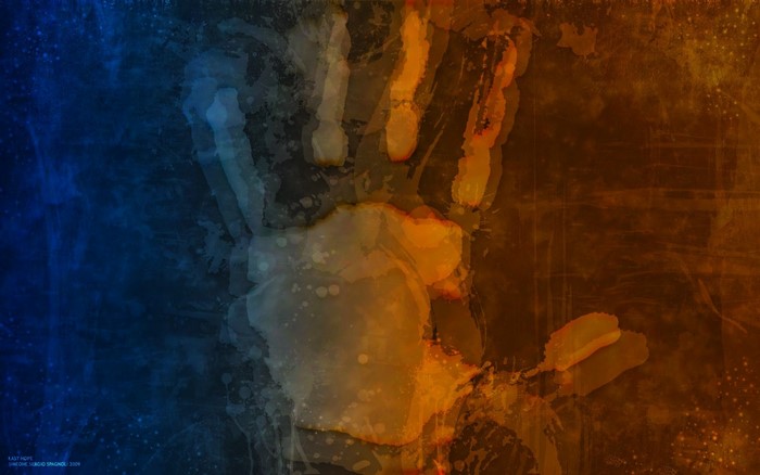 Abstract handprint with blue and brown textures