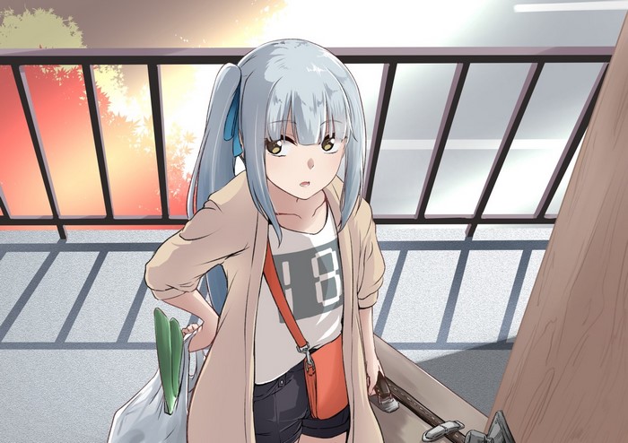 Kasumi from Kantai Collection with groceries