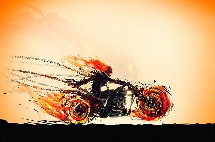 Ghost Rider from Marvel Comics riding a flaming motorcycle