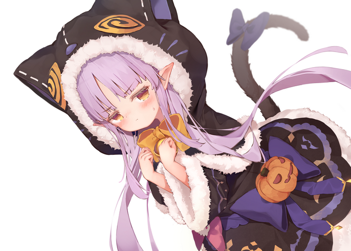 Girl with purple hair and cat ears costume