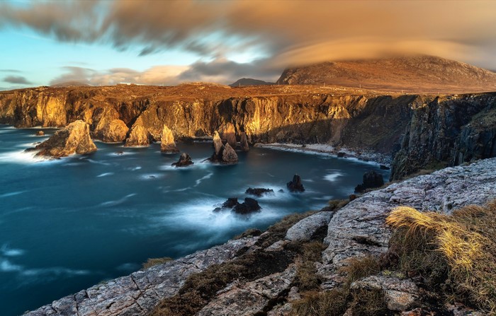Scotland Coastal Cliffs and Rocky Seaside Landscape