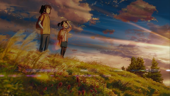 Mitsuha Miyamizu from Kimi no Na Wa on a grassy hill