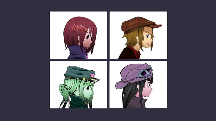 K-ON! characters in a four-panel art style