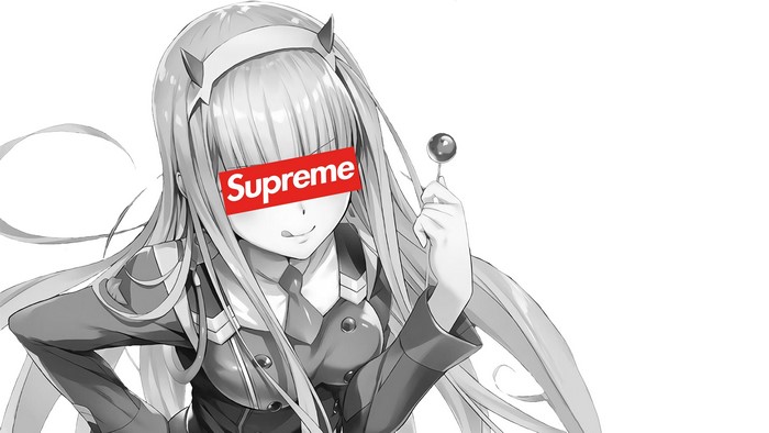 Zero Two from Darling in the FranXX with Supreme logo