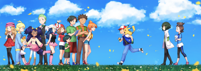 Ash Ketchum and Pokémon Friends Gathering Outdoors