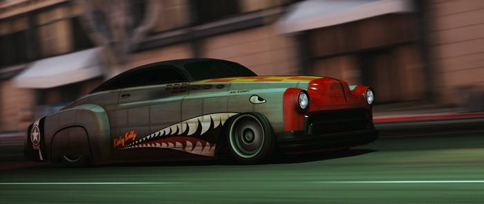 Custom car with shark mouth art from Grand Theft Auto V