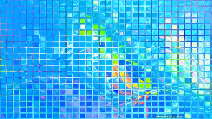 Abstract digital art with blue and colorful squares