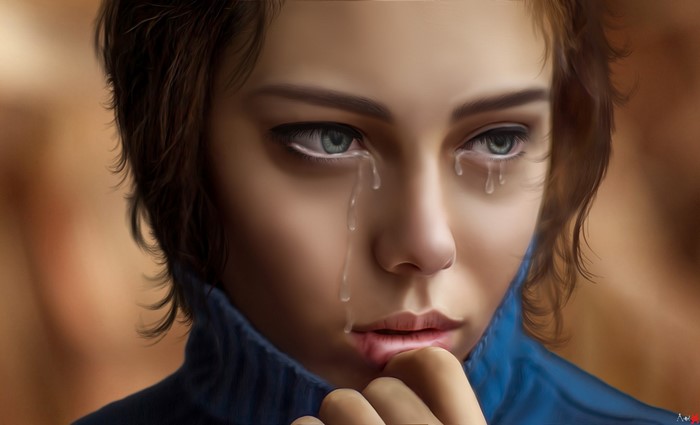 Digital art of a crying woman