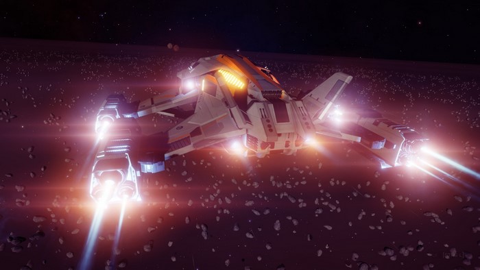 Spaceship in Elite: Dangerous asteroid field