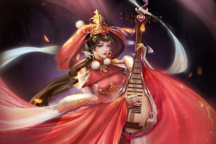 Fantasy girl playing a lute