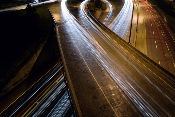 Long exposure of highway traffic at night