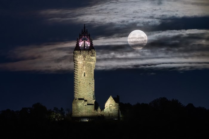 Wallace Monument and Moon at Night