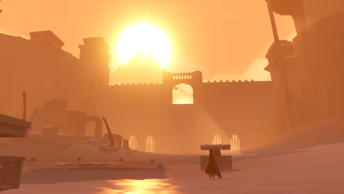 4K screenshot of ruins in a desert from the game Journey