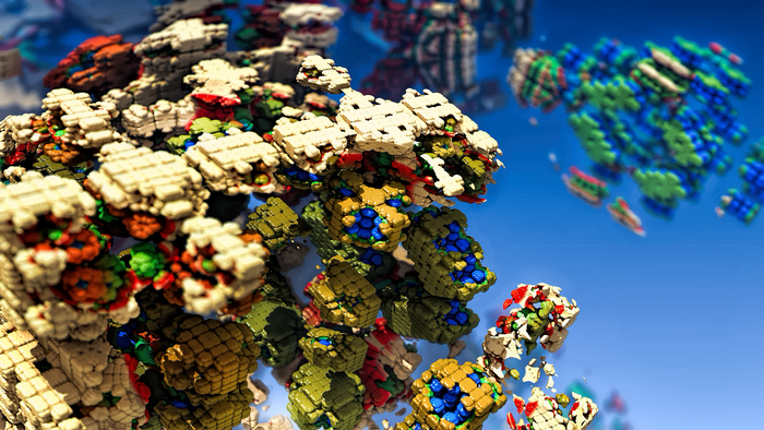 Abstract 3D fractal structures in blue sky