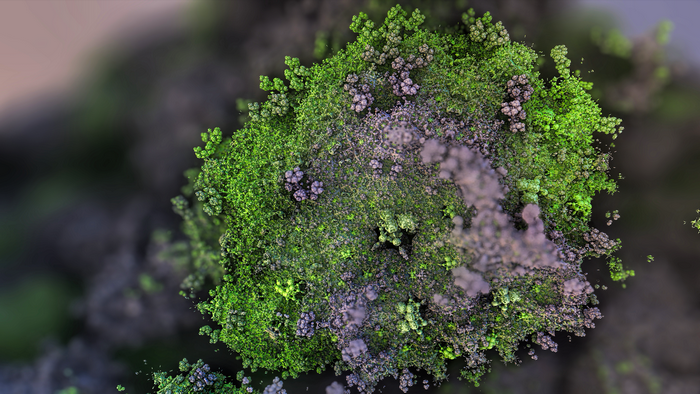 Abstract fractal with green and purple structures