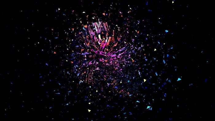 3D abstract explosion of colorful geometric shards