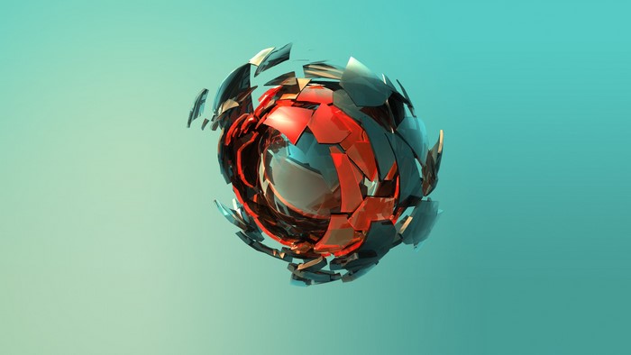 3D abstract geometric sphere with red and blue facets