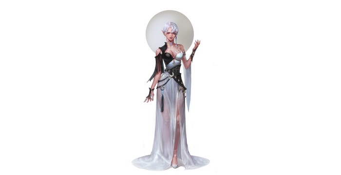 Fantasy art of a woman with white hair