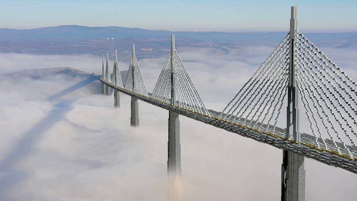 Viaduc de Millau bridge over clouds in France
