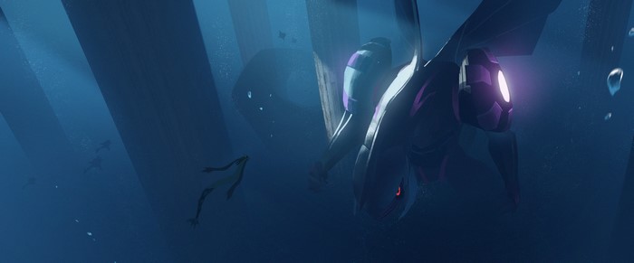 Palkia from Pokémon underwater with divers