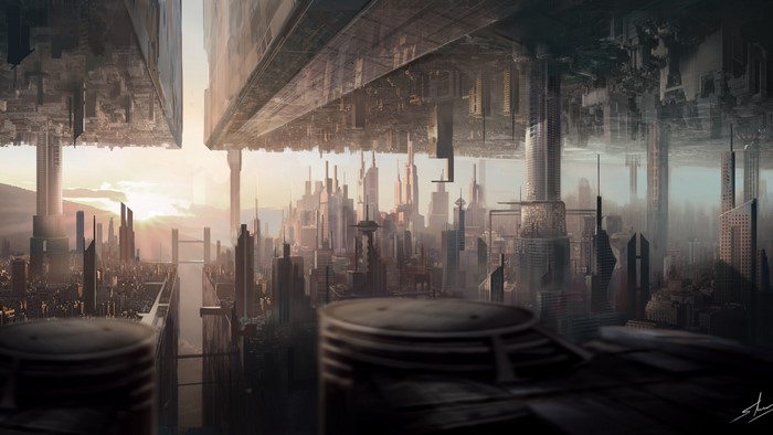 4K Science Fiction Futuristic City at Sunset