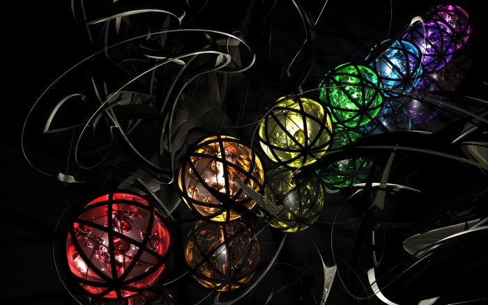 Abstract colorful spheres on a dark background